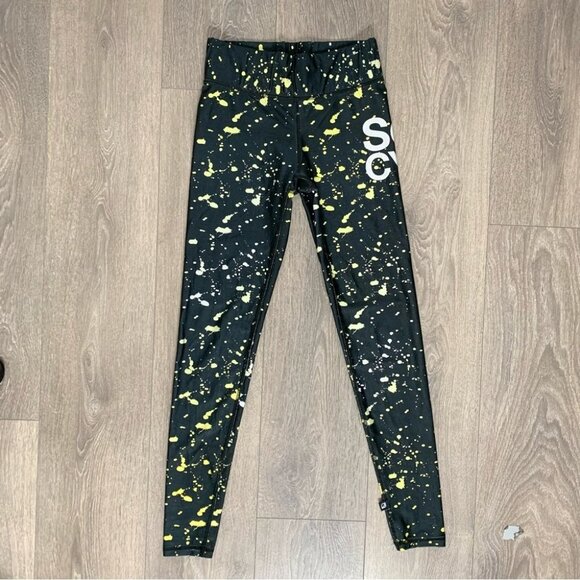 Terez for Soulcycle Paint Splatter Leggings High Rise Waist Black Size Small - Picture 3 of 13